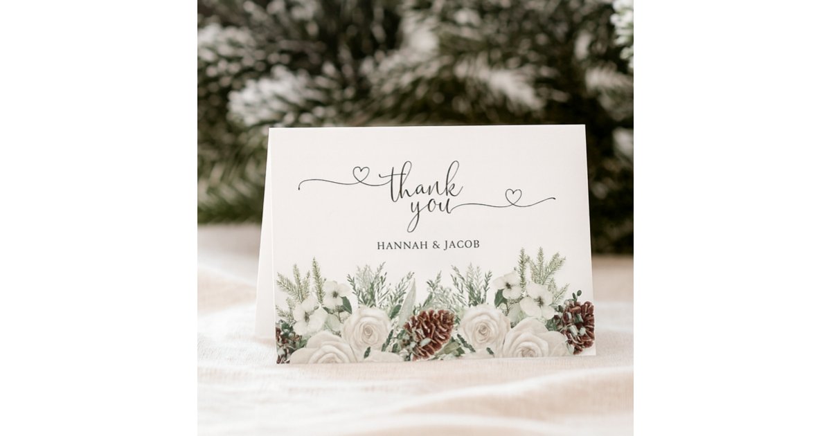 Elegant Winter Pine Wedding Thank You Card | Zazzle