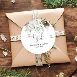 Elegant Winter Pine Wedding Thank You Favor Classic Round Sticker