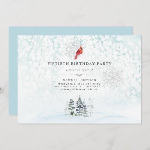 Elegant Winter Pines Watercolor Birthday Invites