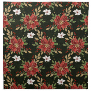 Elegant Winter Poinsettia on Dark Background Cloth Napkin