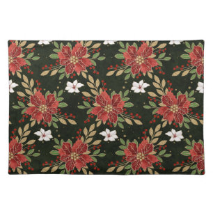 Elegant Winter Poinsettia on Dark Background Cloth Placemat