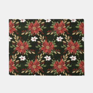 Elegant Winter Poinsettia on Dark Background Doormat