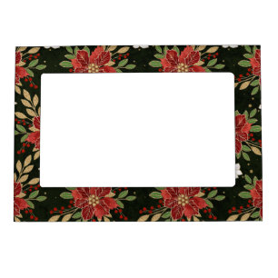 Elegant Winter Poinsettia on Dark Background Magnetic Frame