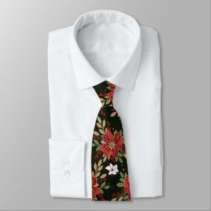 Elegant Winter Poinsettia on Dark Background Neck Tie