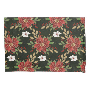 Elegant Winter Poinsettia on Dark Background Pillow Case