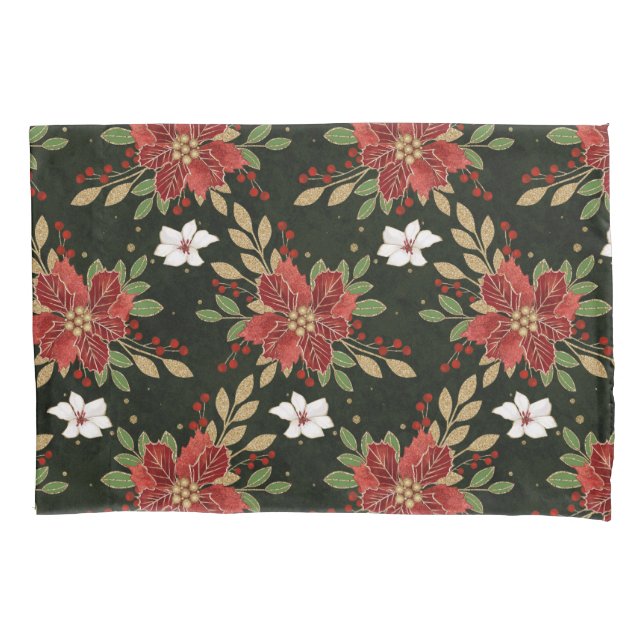 Elegant Winter Poinsettia on Dark Background Pillow Case (Front)