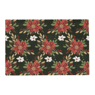 Elegant Winter Poinsettia on Dark Background Placemat