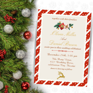 Elegant Winter Red and Gold Christmas Wedding Invitation