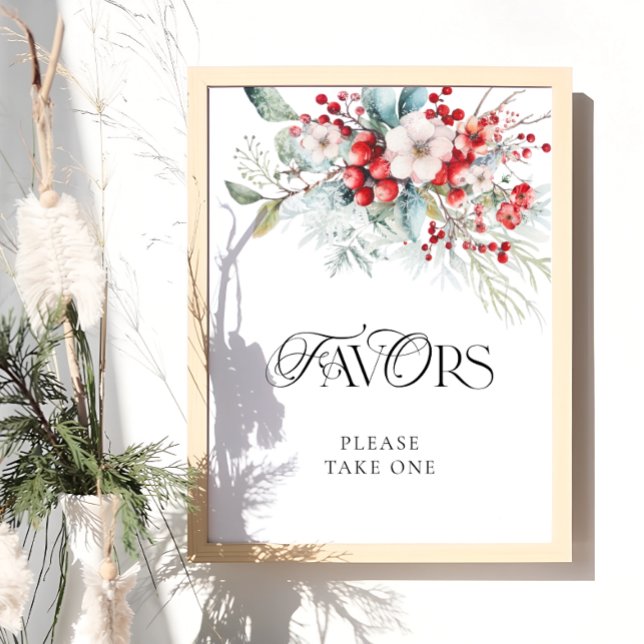 Elegant Winter Red Floral Favors Please Take One Poster (Creator Uploaded)