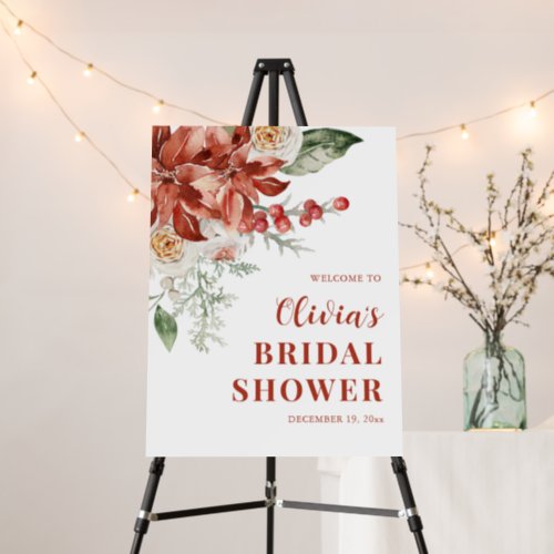 Elegant Winter Red Greenery Bridal Shower Welcome  Foam Board