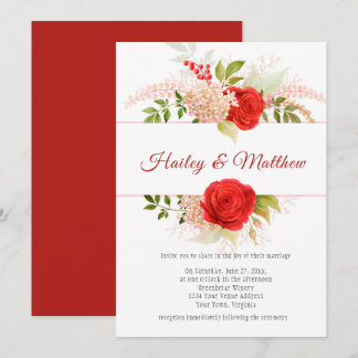 Elegant Winter Red Roses and Greenery Frame | Invitation