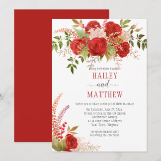 Elegant Winter Red Roses and Greenery Wedding | Invitation