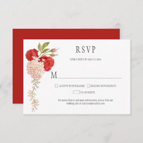 Elegant Winter Red Roses and Hydrangeas RSVP Card