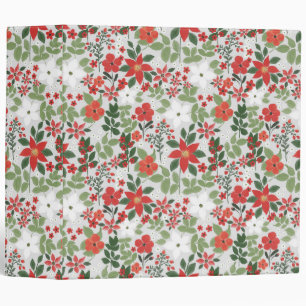 Elegant Winter Red White Floral Painting 3 Ring Binder