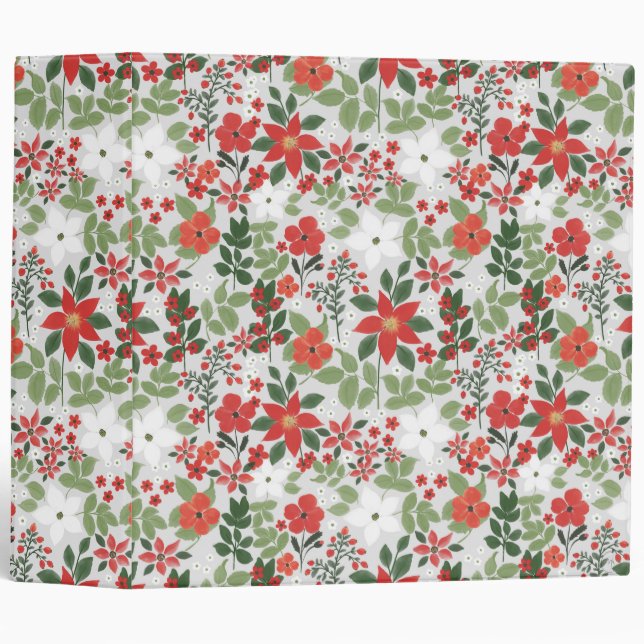 Elegant Winter Red White Floral Painting 3 Ring Binder (Front/Spine)