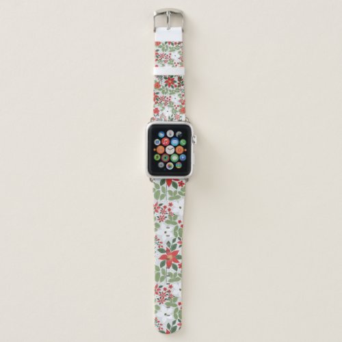 Elegant Winter Red White Floral Painting Apple Watch Band