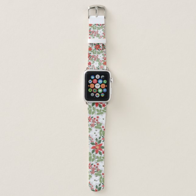 Elegant Winter Red White Floral Painting Apple Watch Band (Front)