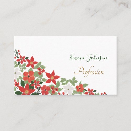Elegant Winter Red White Floral Painting Business Card