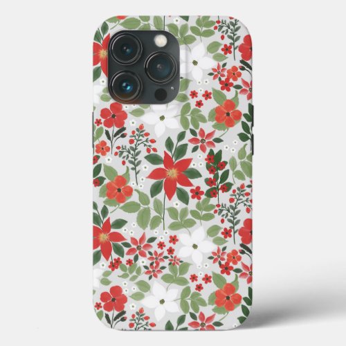 Elegant Winter Red White Floral Painting iPhone 13 Pro Case