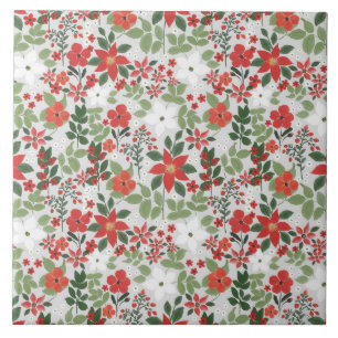 Elegant Winter Red White Floral Painting Ceramic Tile