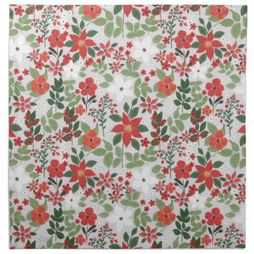 Elegant Winter Red White Floral Painting Cloth Napkin