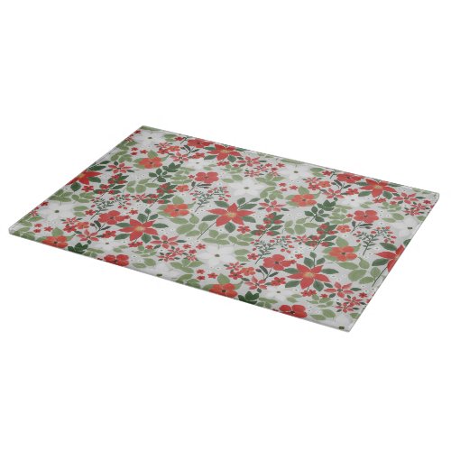Elegant Winter Red White Floral Painting Cutting Board