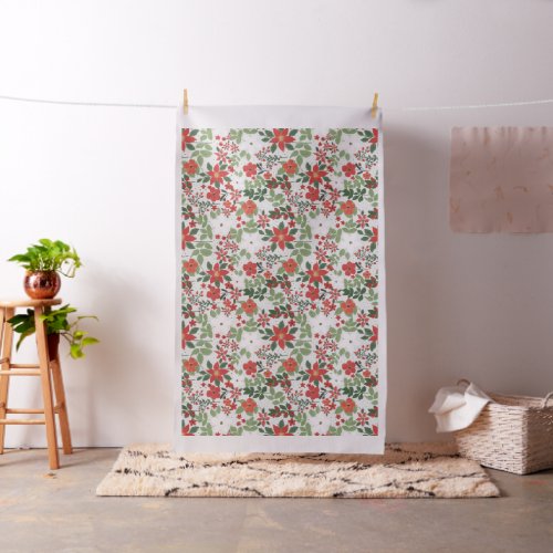 Elegant Winter Red White Floral Painting Fabric