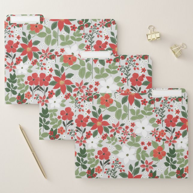 Elegant Winter Red White Floral Painting File Folder (Set)