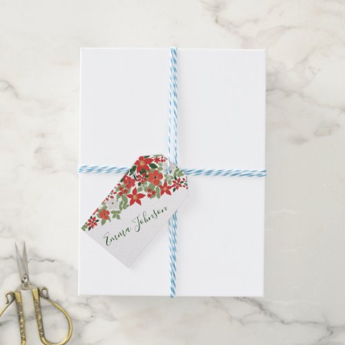 Elegant Winter Red White Floral Painting Gift Tags