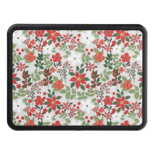 Elegant Winter Red White Floral Painting Hitch Cover