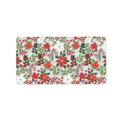 Elegant Winter Red White Floral Painting Label