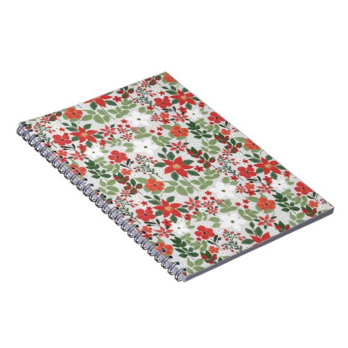 Elegant Winter Red White Floral Painting Notebook