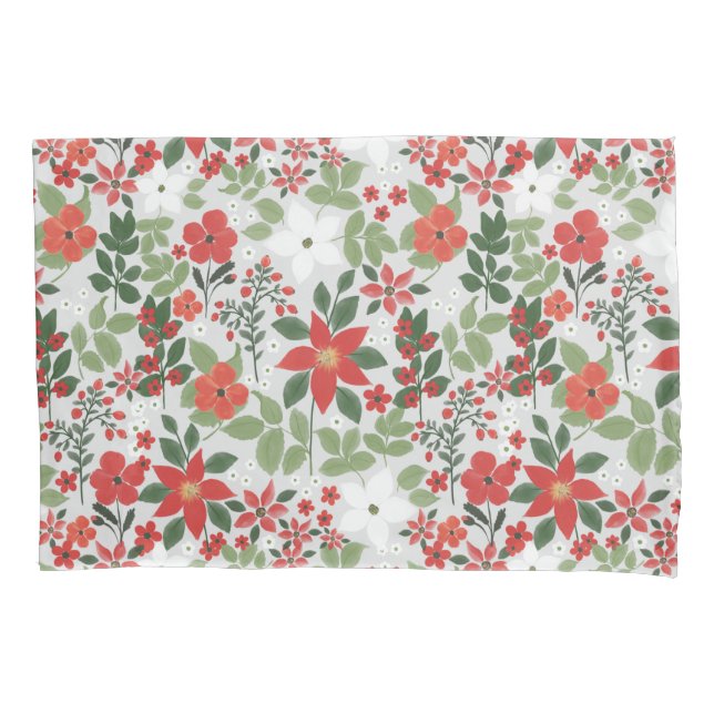 Elegant Winter Red White Floral Painting Pillow Case (Front-Left)