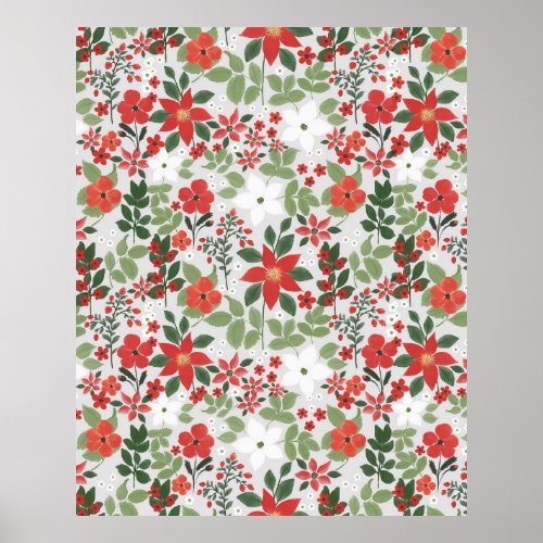 Elegant Winter Red White Floral Painting Poster