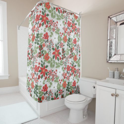 Elegant Winter Red White Floral Painting Shower Curtain