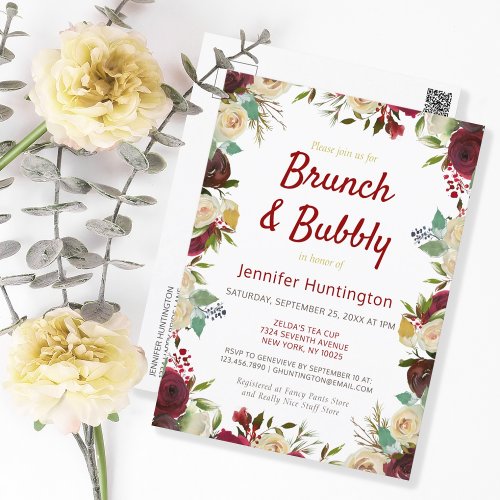Elegant Winter Roses Brunch  Bubbly Bridal Shower Postcard