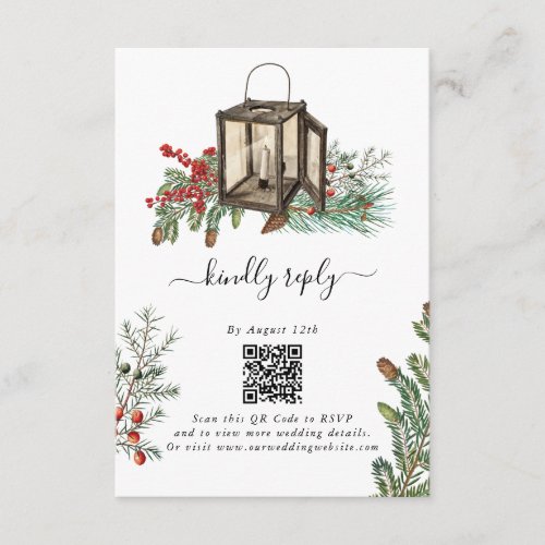 Elegant Winter Rustic Pine Trees Lantern Wedding Enclosure Card