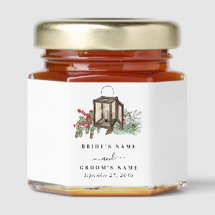 Elegant Winter Rustic Pine Trees Lantern Wedding Honey Jar Favors