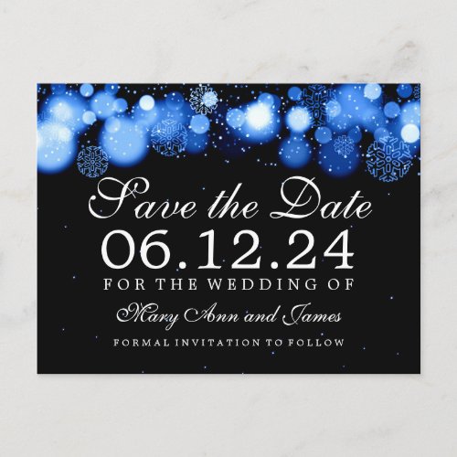 Elegant Winter Save The Date Blue Lights Announcement Postcard