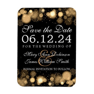 New Years Eve Wedding Save The Date Cards Zazzle Elegant Winter Save The Date Gold Lights Magnet