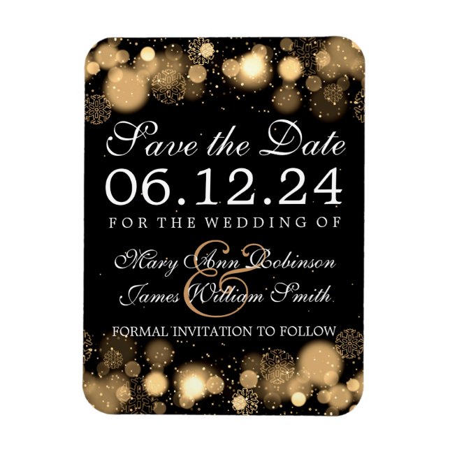 Elegant Winter Save The Date Gold Lights Magnet (Vertical)