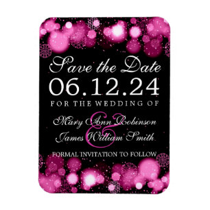 Elegant Winter Save The Date Pink Lights Magnet