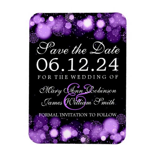 Elegant Winter Save The Date Purple Lights Magnet