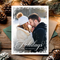 Elegant Winter Script Happy Holidays Photo Modern