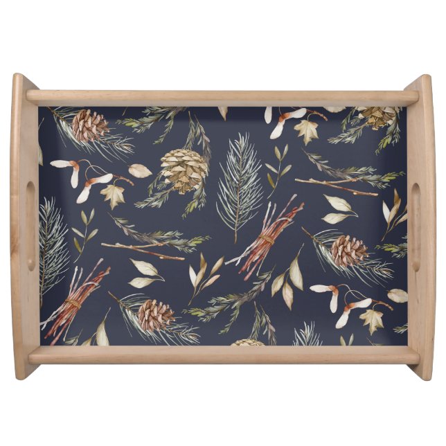 Elegant Winter Serving Tray with Pinecones (Front)