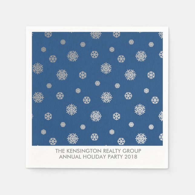Elegant Winter Silver Blue Snowflakes Holiday Napkins (Front)