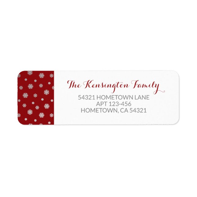 Elegant Winter Silver Red Snowflakes Holiday Label (Front)