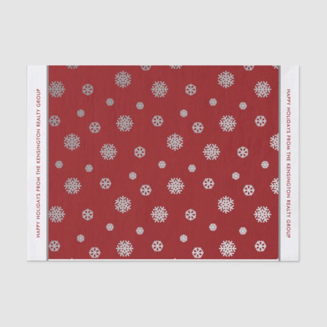 Elegant Winter Silver Red Snowflakes Pattern Tissue Paper (Front)
