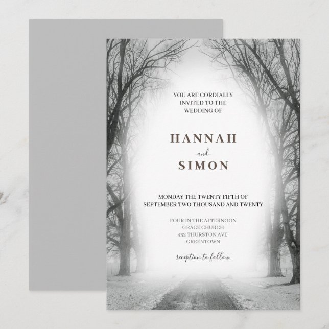 Elegant Winter Silver Snow Wedding Invitation (Front/Back)
