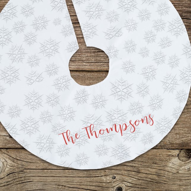 Elegant Winter Silver Snowflake White Pattern  Brushed Polyester Tree Skirt (Silver Snowflake holiday snowflake Christmas tree skirt. )